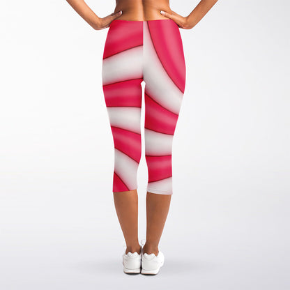 Pink Swirl Candy Print Women's Capri Leggings