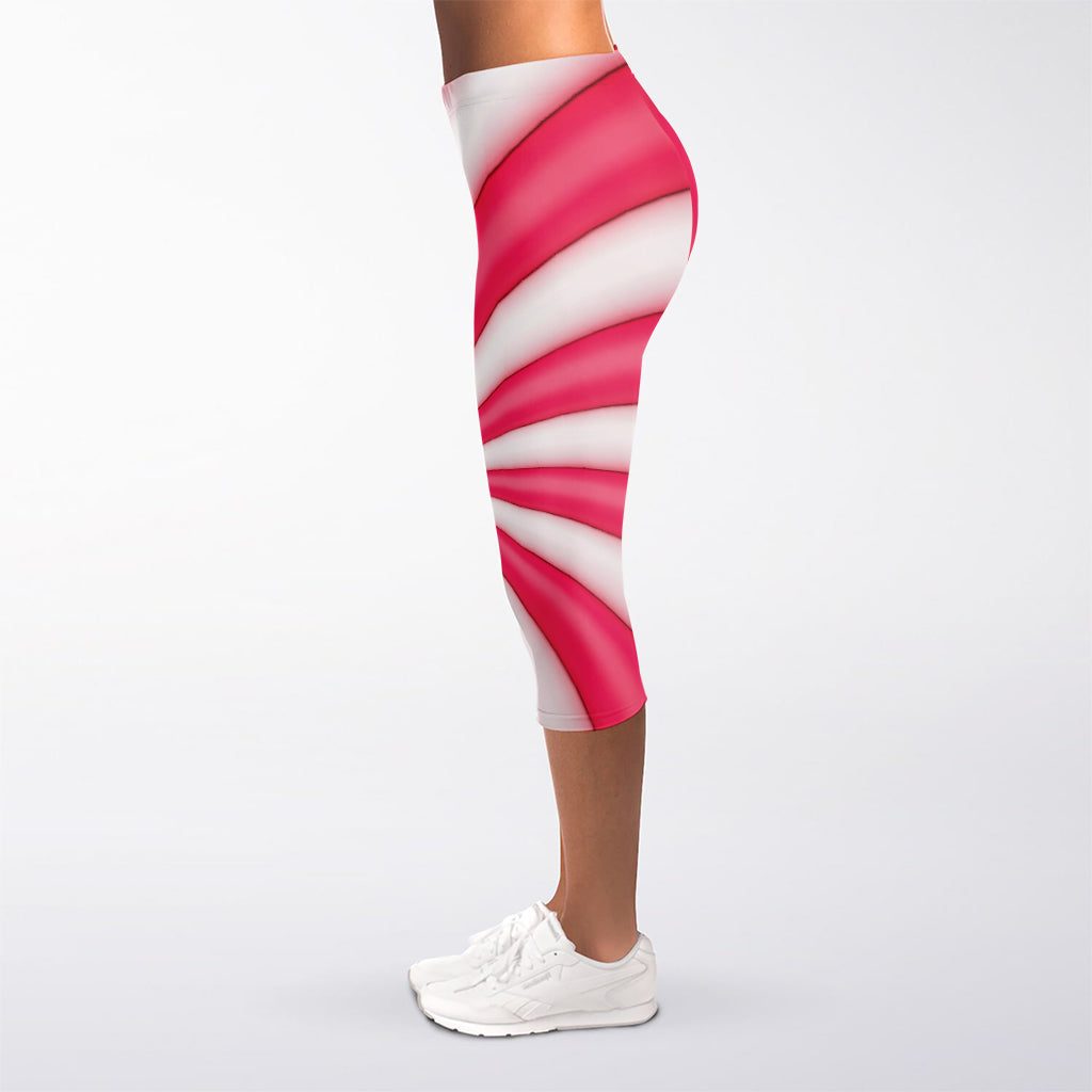 Pink Swirl Candy Print Women's Capri Leggings