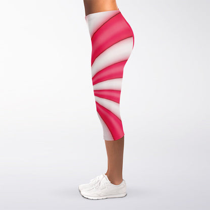 Pink Swirl Candy Print Women's Capri Leggings
