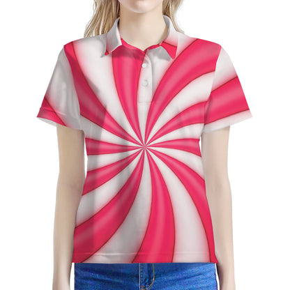 Pink Swirl Candy Print Women's Polo Shirt