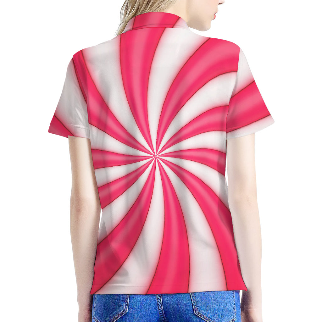 Pink Swirl Candy Print Women's Polo Shirt