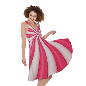 Pink Swirl Candy Print Women's Sleeveless Dress