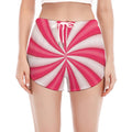 Pink Swirl Candy Print Women's Split Running Shorts