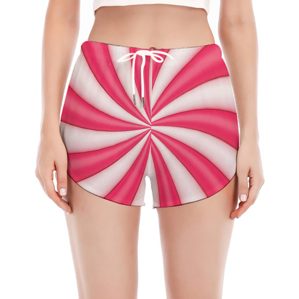 Pink Swirl Candy Print Women's Split Running Shorts