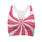 Pink Swirl Candy Print Women's Sports Bra