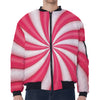 Pink Swirl Candy Print Zip Sleeve Bomber Jacket