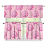 Pink Swirl Lollipop Pattern Print 3 Piece Kitchen Curtains
