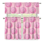 Pink Swirl Lollipop Pattern Print 3 Piece Kitchen Curtains
