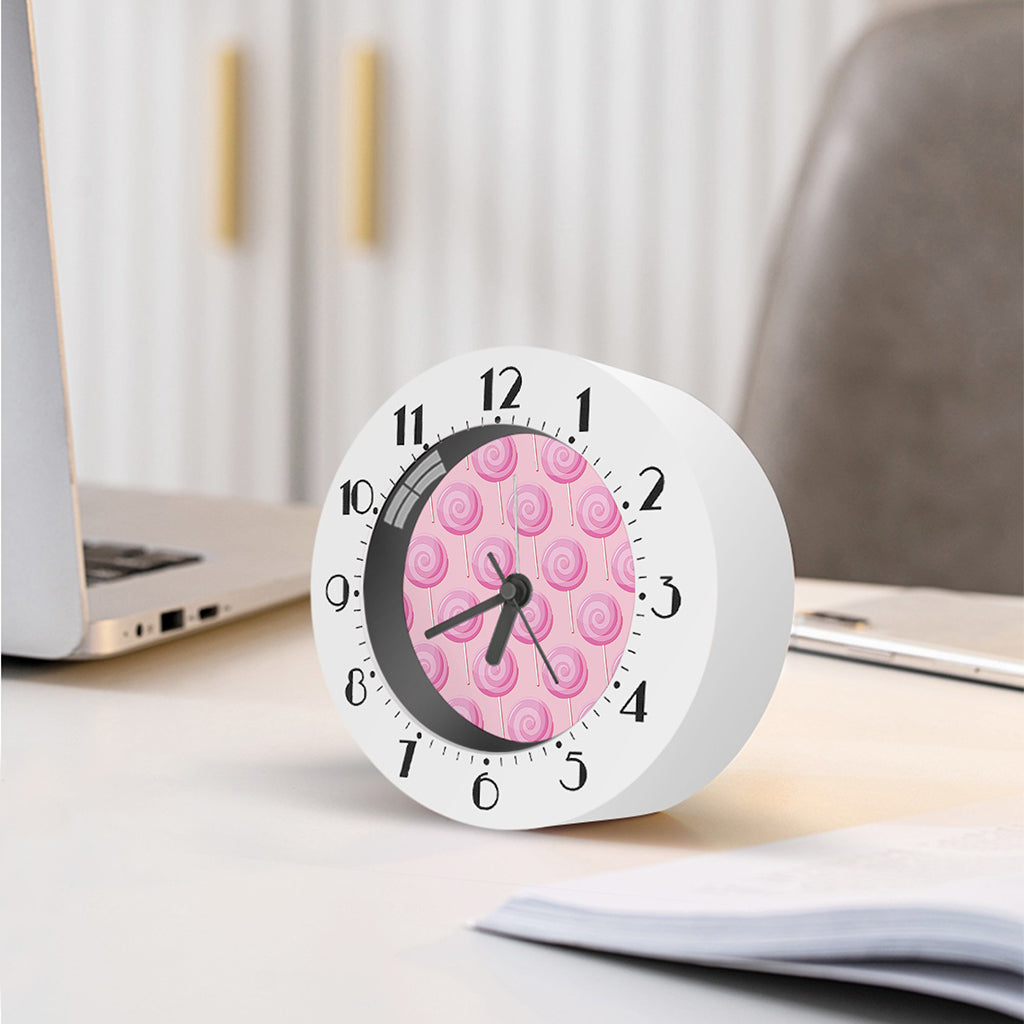 Pink Swirl Lollipop Pattern Print Alarm Clock
