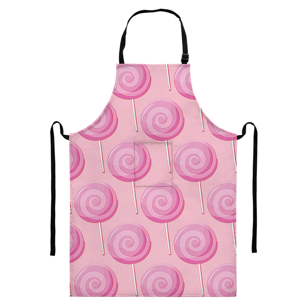 Pink Swirl Lollipop Pattern Print Bib Apron With Pocket