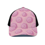 Pink Swirl Lollipop Pattern Print Black Mesh Trucker Cap