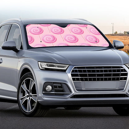 Pink Swirl Lollipop Pattern Print Car Windshield Sun Shade