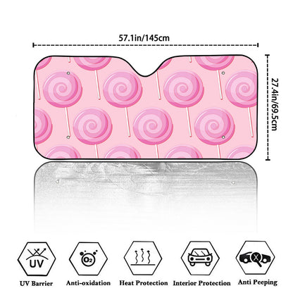 Pink Swirl Lollipop Pattern Print Car Windshield Sun Shade