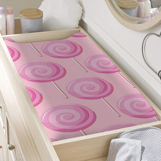 Pink Swirl Lollipop Pattern Print Changing Pad Cover