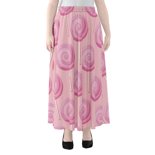Pink Swirl Lollipop Pattern Print Chiffon Maxi Skirt