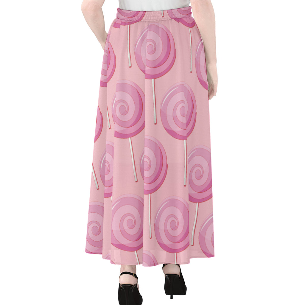 Pink Swirl Lollipop Pattern Print Chiffon Maxi Skirt