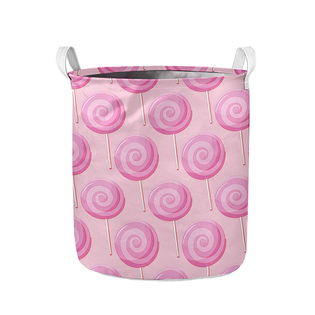 Pink Swirl Lollipop Pattern Print Collapsible Laundry Basket