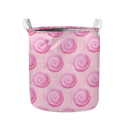 Pink Swirl Lollipop Pattern Print Collapsible Laundry Basket