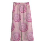Pink Swirl Lollipop Pattern Print Cotton Front Slit Maxi Skirt