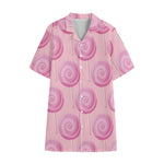 Pink Swirl Lollipop Pattern Print Cotton Hawaiian Shirt