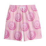 Pink Swirl Lollipop Pattern Print Cotton Shorts