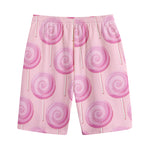 Pink Swirl Lollipop Pattern Print Cotton Shorts