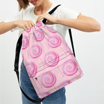 Pink Swirl Lollipop Pattern Print Drawstring Backpack