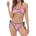 Pink Swirl Lollipop Pattern Print Halter Scoop Tie Side Bikini