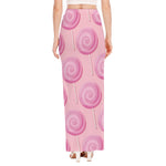 Pink Swirl Lollipop Pattern Print High Slit Maxi Skirt