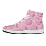 Pink Swirl Lollipop Pattern Print High Top Leather Sneakers