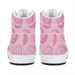 Pink Swirl Lollipop Pattern Print High Top Leather Sneakers