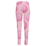 Pink Swirl Lollipop Pattern Print High-Waisted Pocket Leggings
