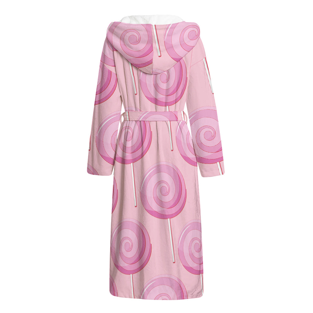 Pink Swirl Lollipop Pattern Print Hooded Bathrobe