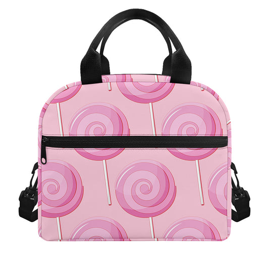 Pink Swirl Lollipop Pattern Print Insulated Lunch Bag