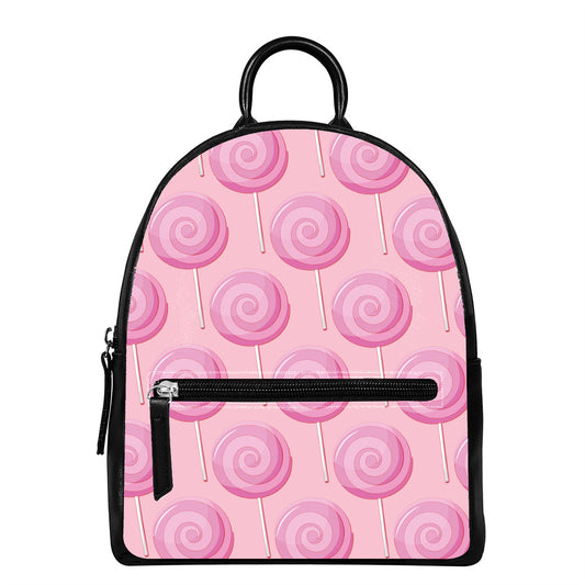 Pink Swirl Lollipop Pattern Print Leather Backpack