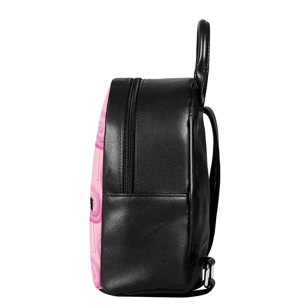 Pink Swirl Lollipop Pattern Print Leather Backpack