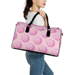 Pink Swirl Lollipop Pattern Print Leather Duffle Bag