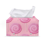 Pink Swirl Lollipop Pattern Print Leather Tissue Box Cover