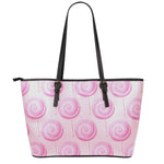 Pink Swirl Lollipop Pattern Print Leather Tote Bag