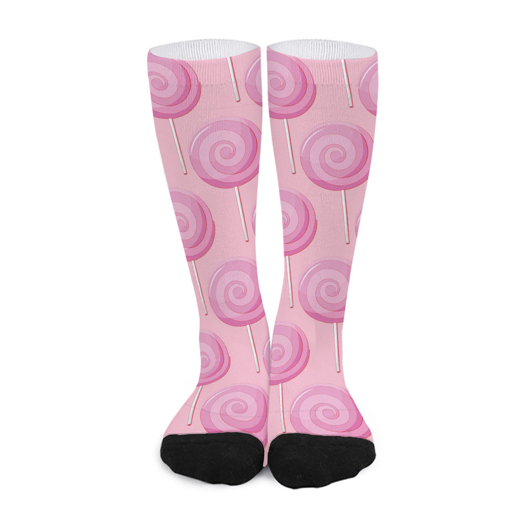 Pink Swirl Lollipop Pattern Print Long Socks