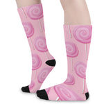 Pink Swirl Lollipop Pattern Print Long Socks