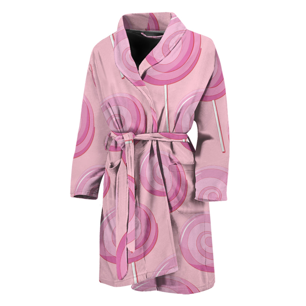 Pink Swirl Lollipop Pattern Print Men's Bathrobe