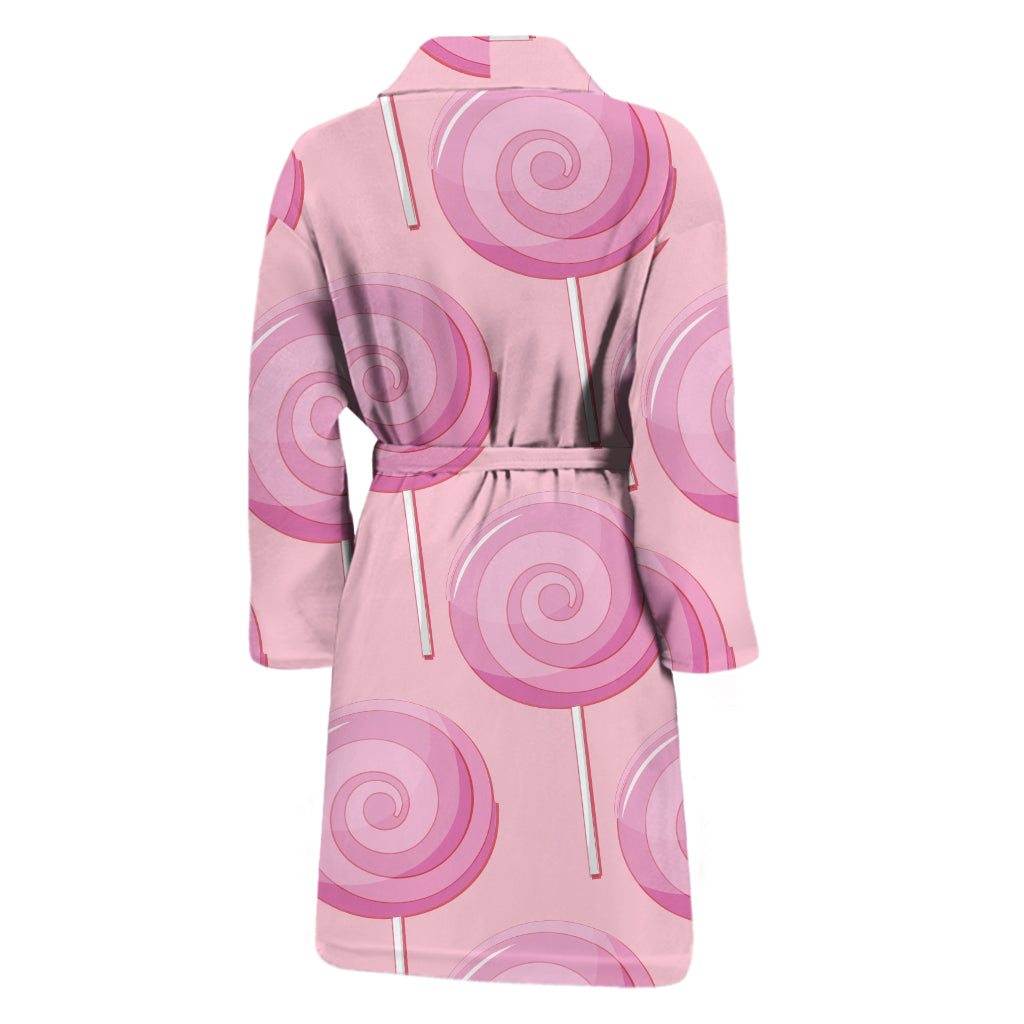 Pink Swirl Lollipop Pattern Print Men's Bathrobe