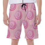 Pink Swirl Lollipop Pattern Print Men's Beach Shorts