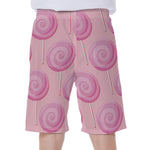 Pink Swirl Lollipop Pattern Print Men's Beach Shorts