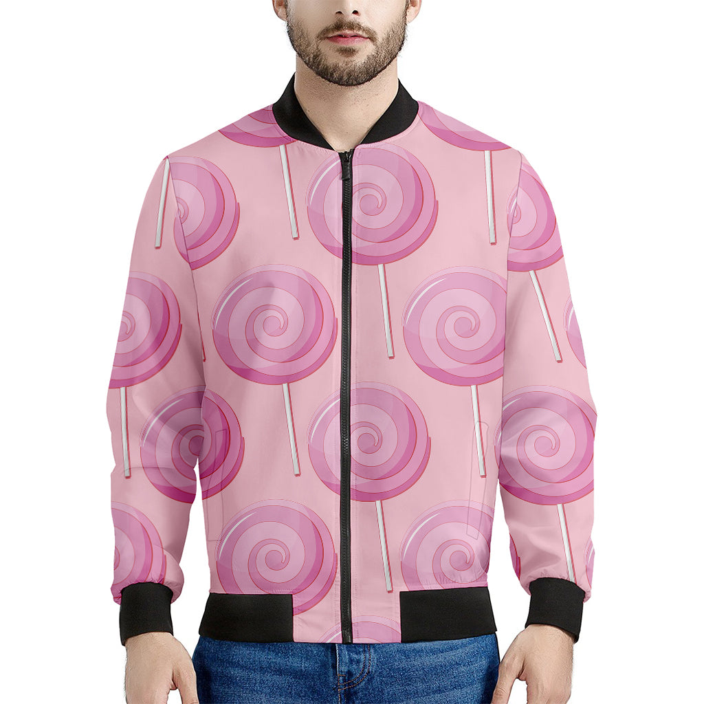 Pink Swirl Lollipop Pattern Print Men's Bomber Jacket