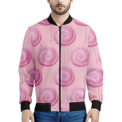 Pink Swirl Lollipop Pattern Print Men's Bomber Jacket