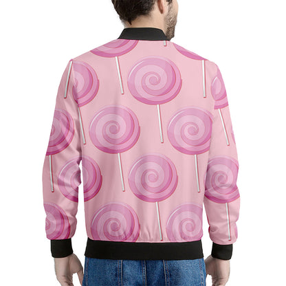 Pink Swirl Lollipop Pattern Print Men's Bomber Jacket