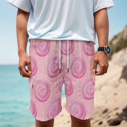 Pink Swirl Lollipop Pattern Print Men's Cargo Shorts