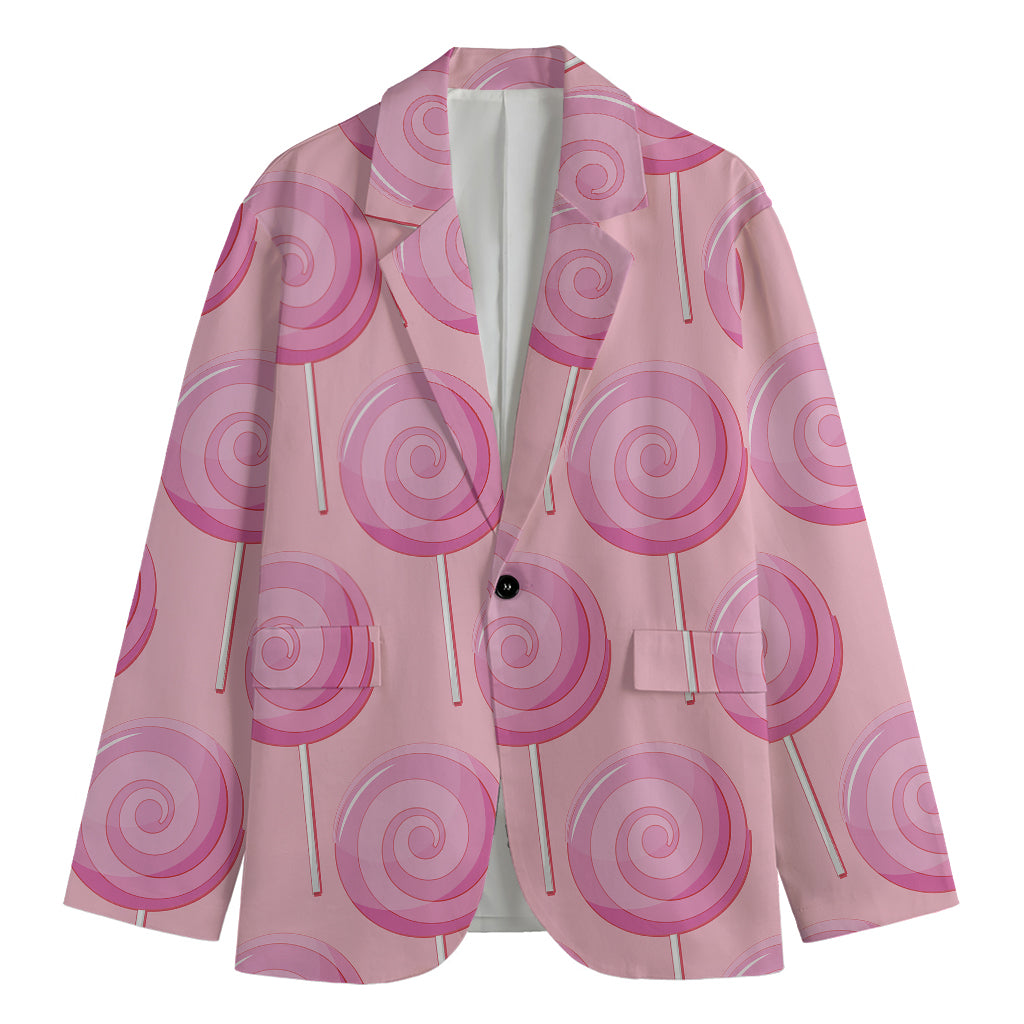 Pink Swirl Lollipop Pattern Print Men's Cotton Blazer